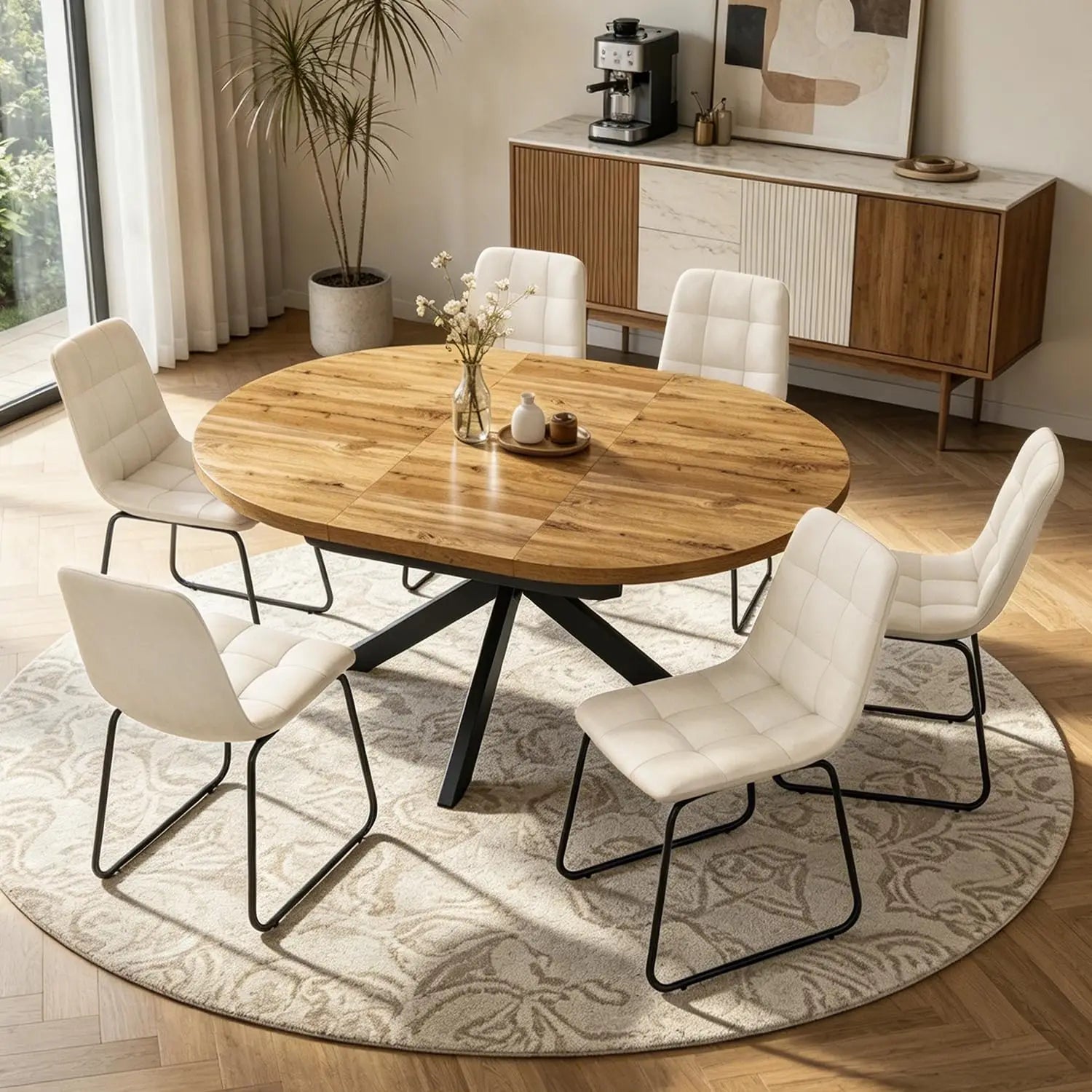 7-Piece Extendable Round Dining Table with Chairs Set