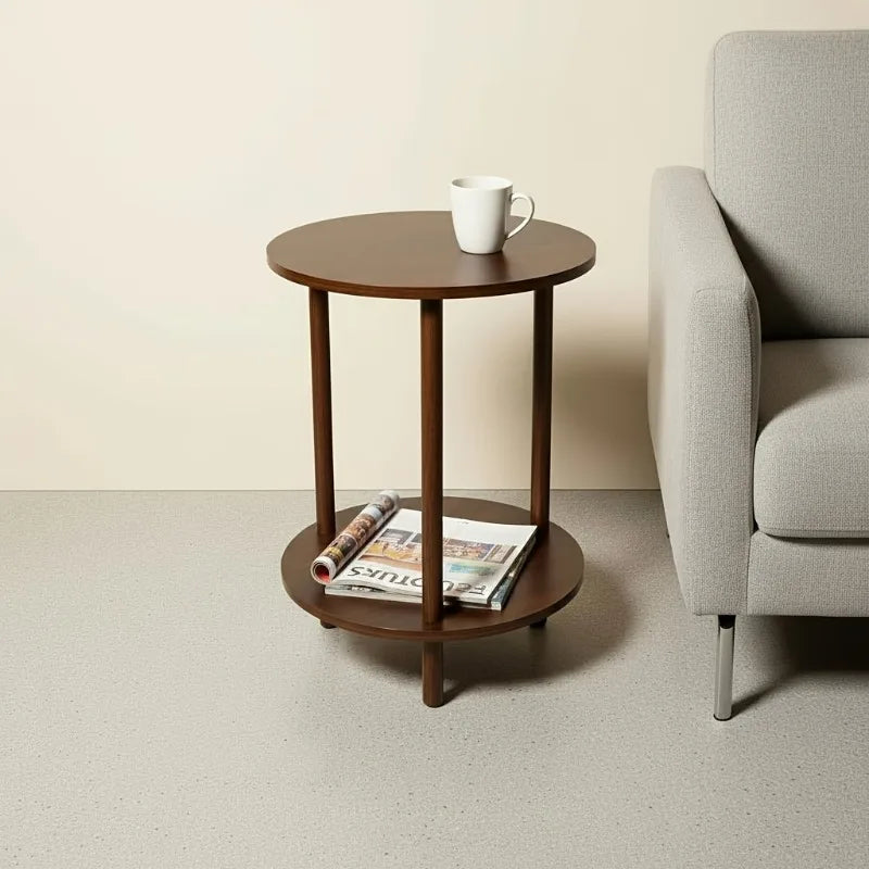 Modern Round Nesting Coffee Table, 2-Tier Wood Table in Walnut