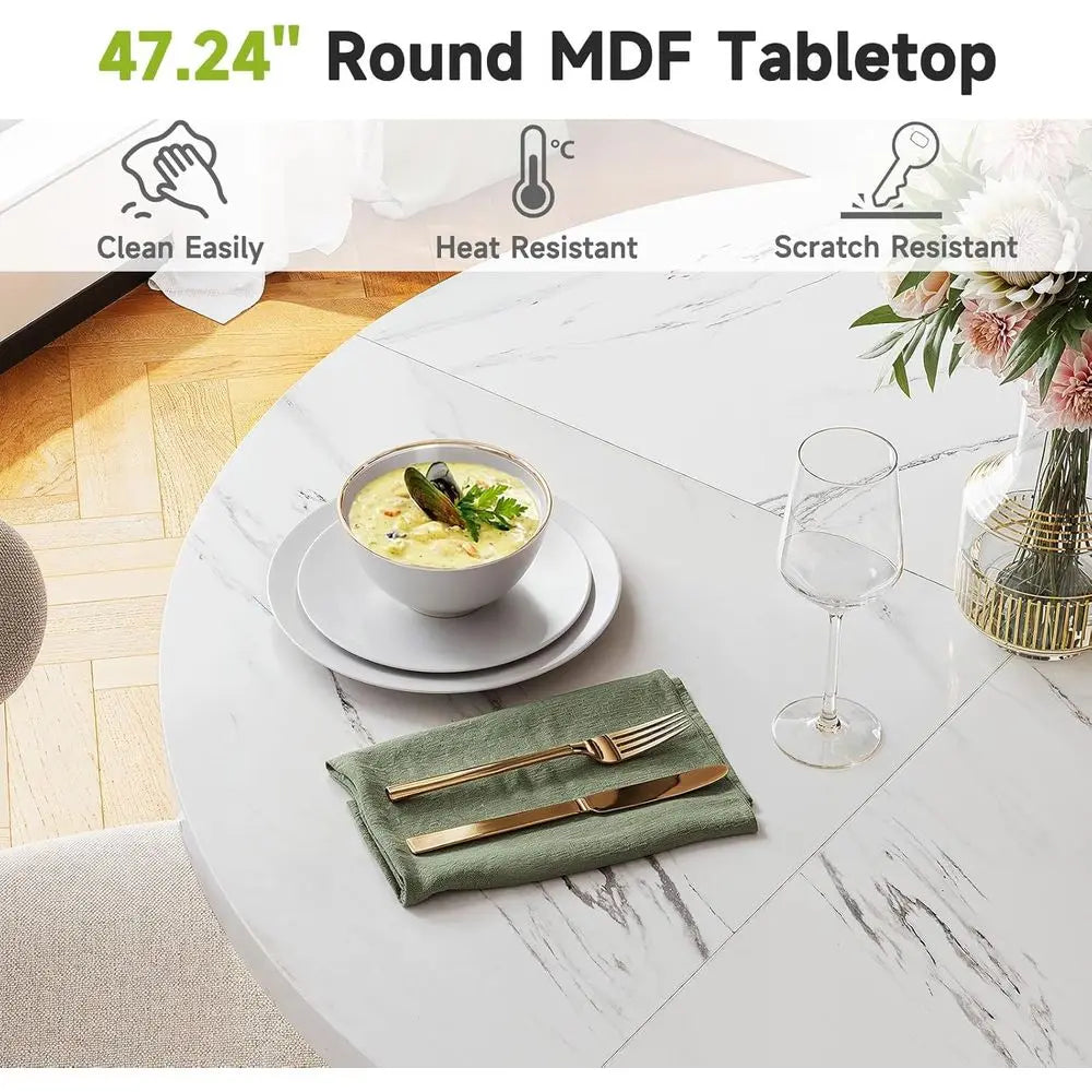 Wooden & Marble Round Dining Table