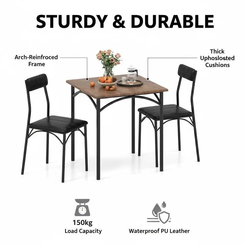 3-Piece Dining Table Set Square Kitchen Table and 2 Chairs