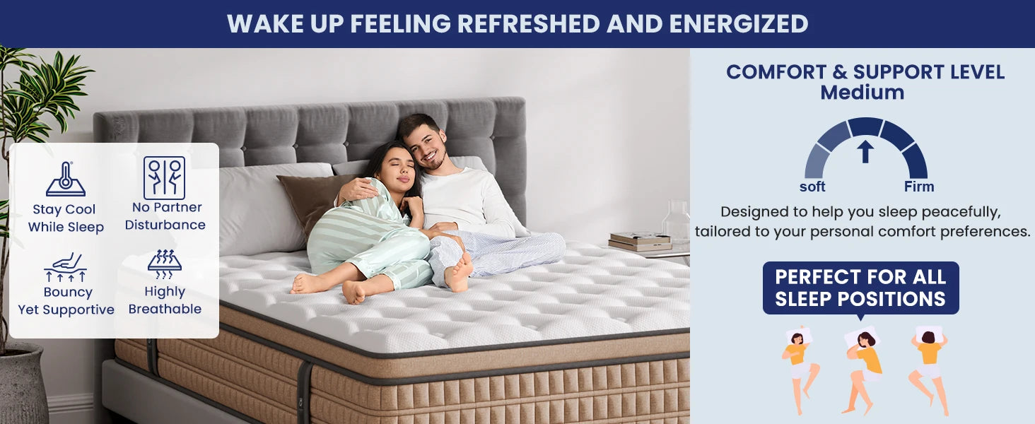 12 Inch Full/King Hybrid Gel Memory Foam Mattress,