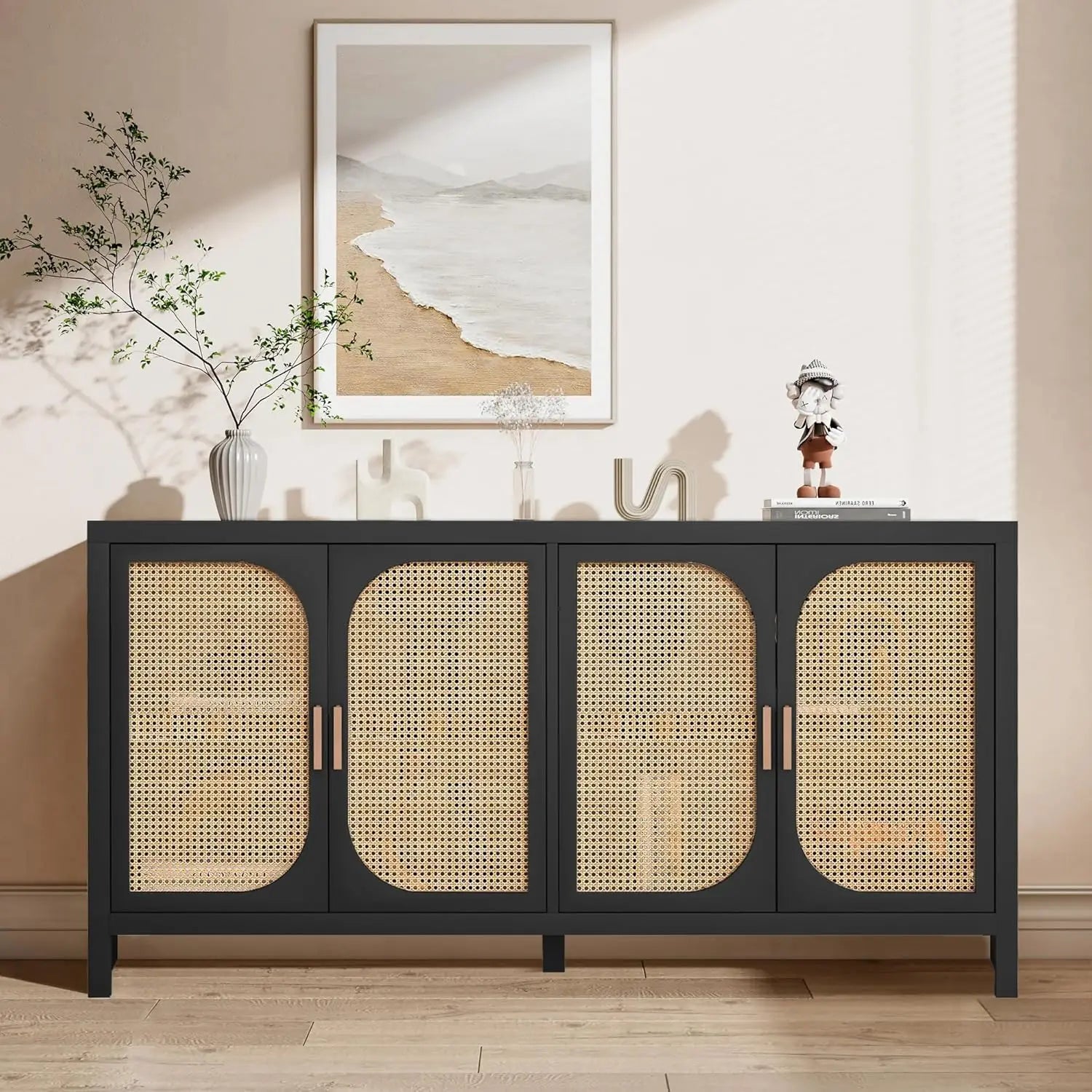 Sideboard Buffet Cabinet With Storage, Wooden Cabinet With 4 Doors Adjustable Shelves, For Kitchen, Dining, Customized