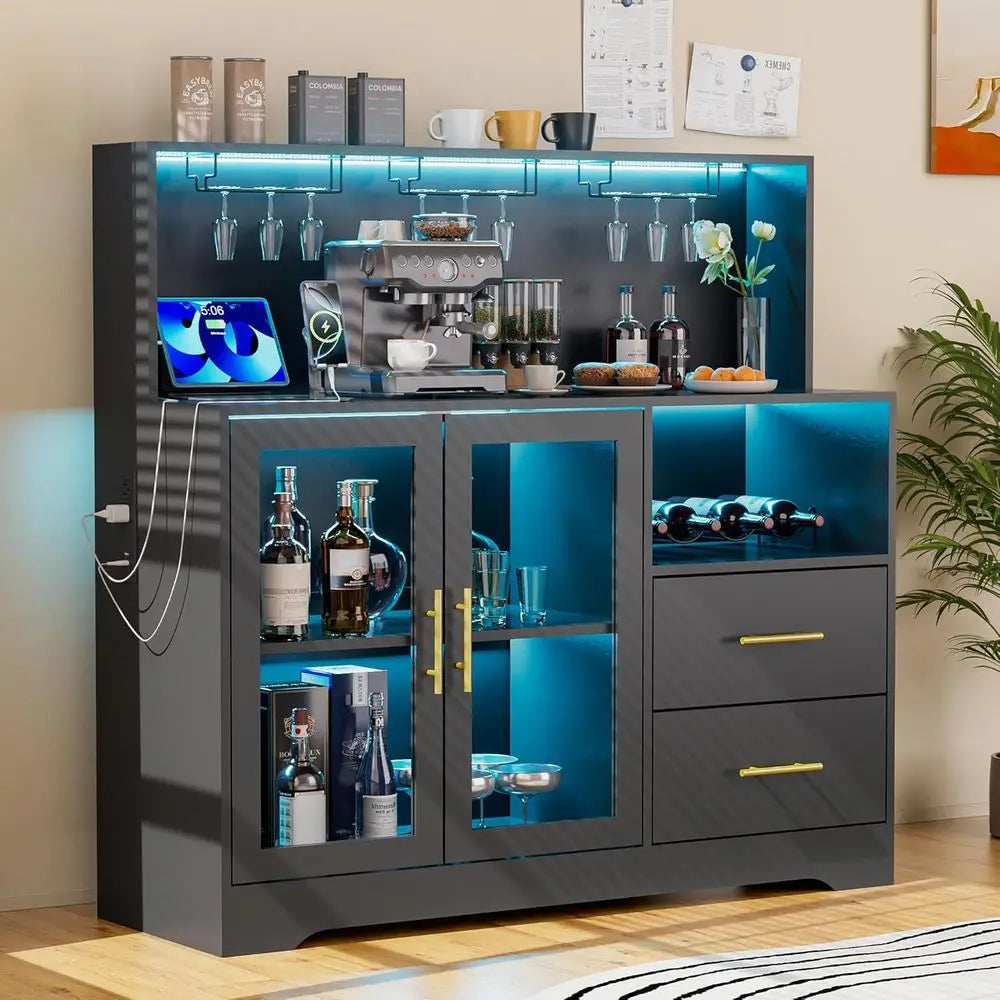 Home Bar Cabinet with RGB LED Lighting