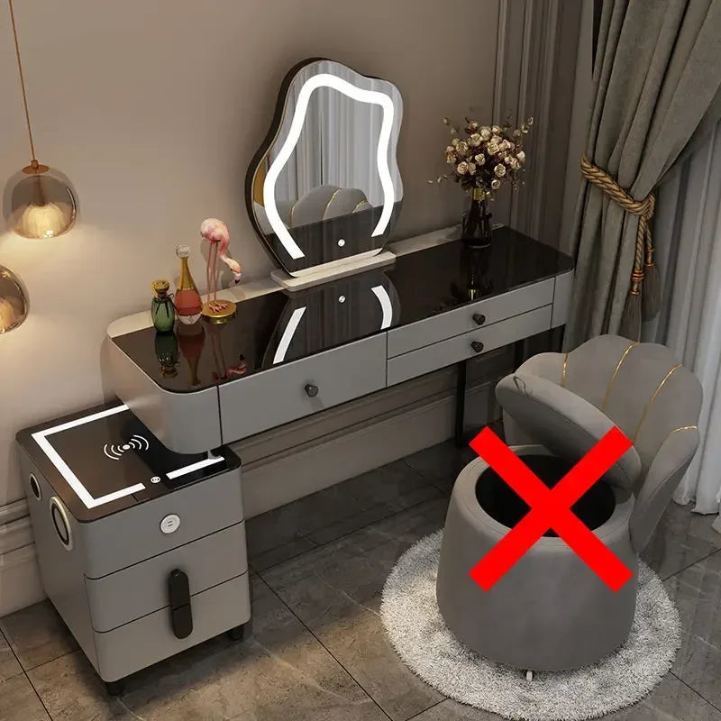 Nordic Glass Luxury Dressing Vanity Table with Smart Wireless Charging