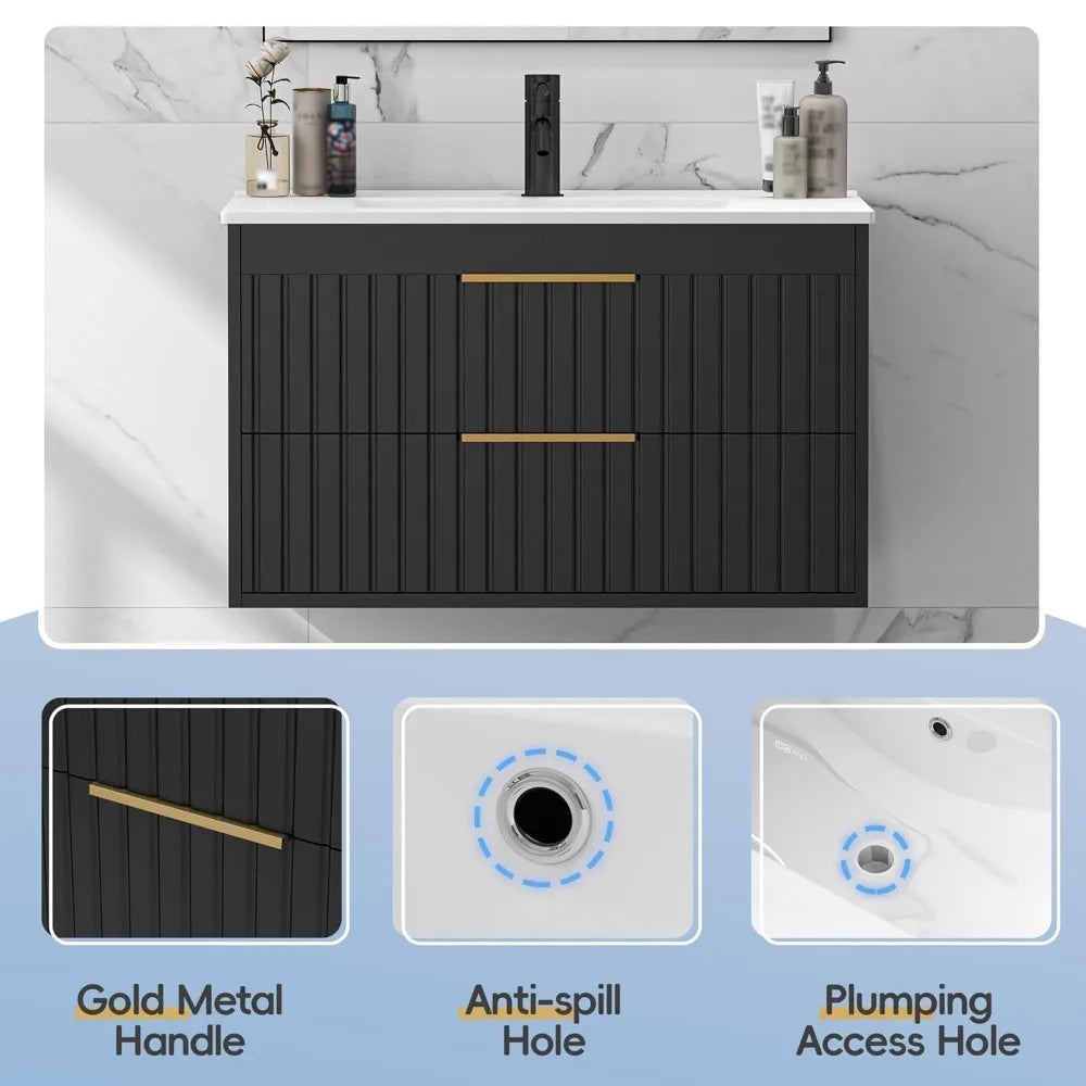 30" Bathroom Vanity Cabinet with Sink, Floating Bathroom Vanity