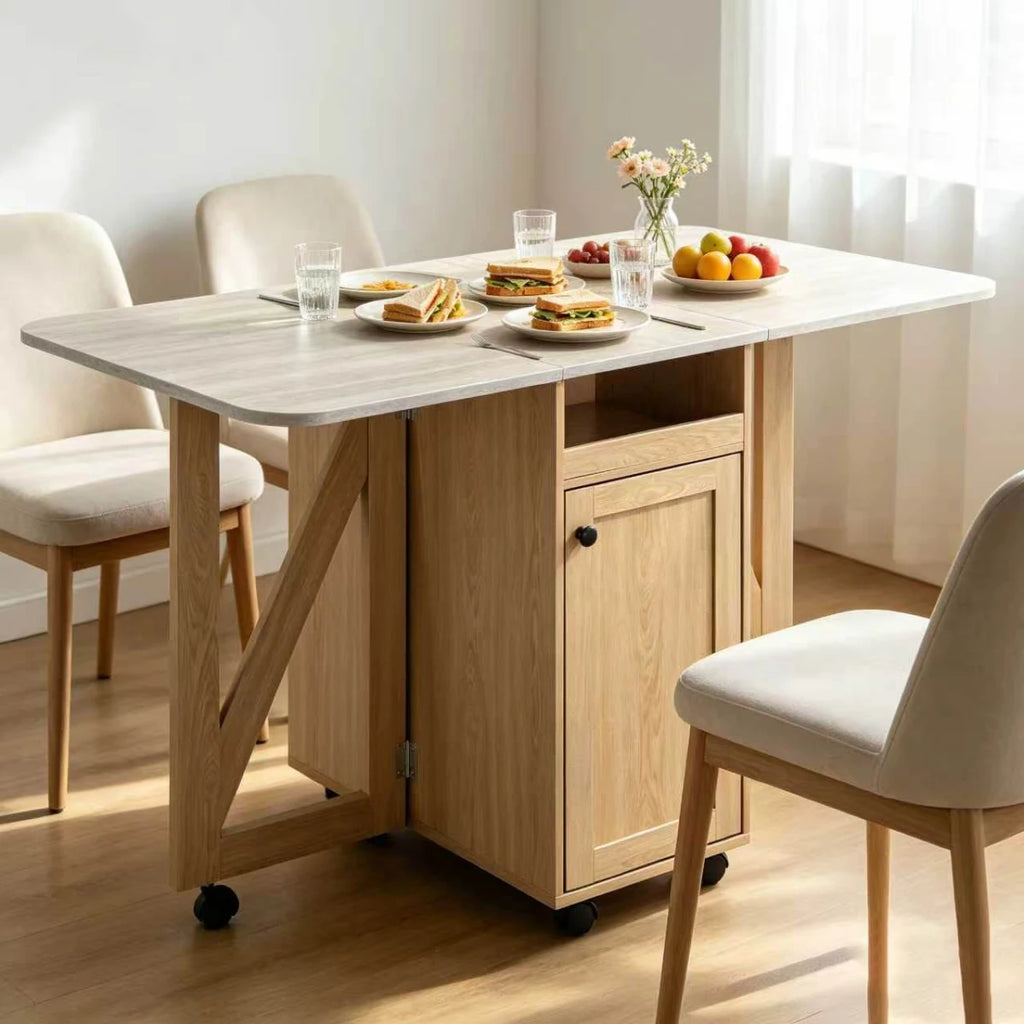Foldable Dining Table for Small Space Space Saving Multi - purpose Folding Table with Storage for Kitchen Living Room Bedroom Home Office