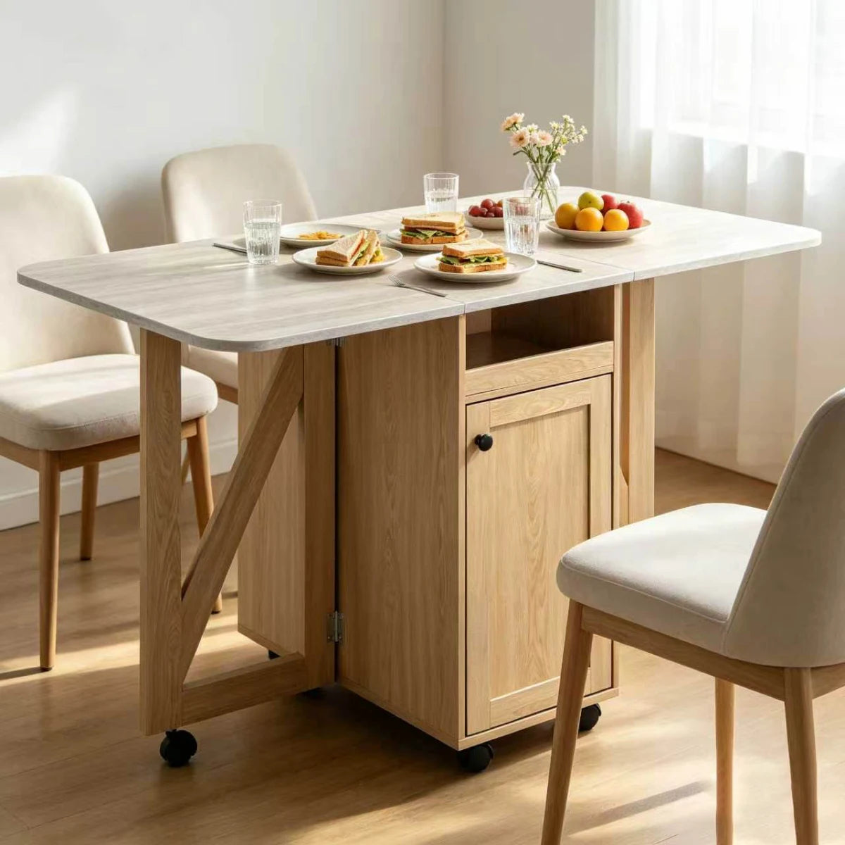 Foldable Dining Table for Small Space Space Saving Multi - purpose Folding Table with Storage for Kitchen Living Room Bedroom Home Office