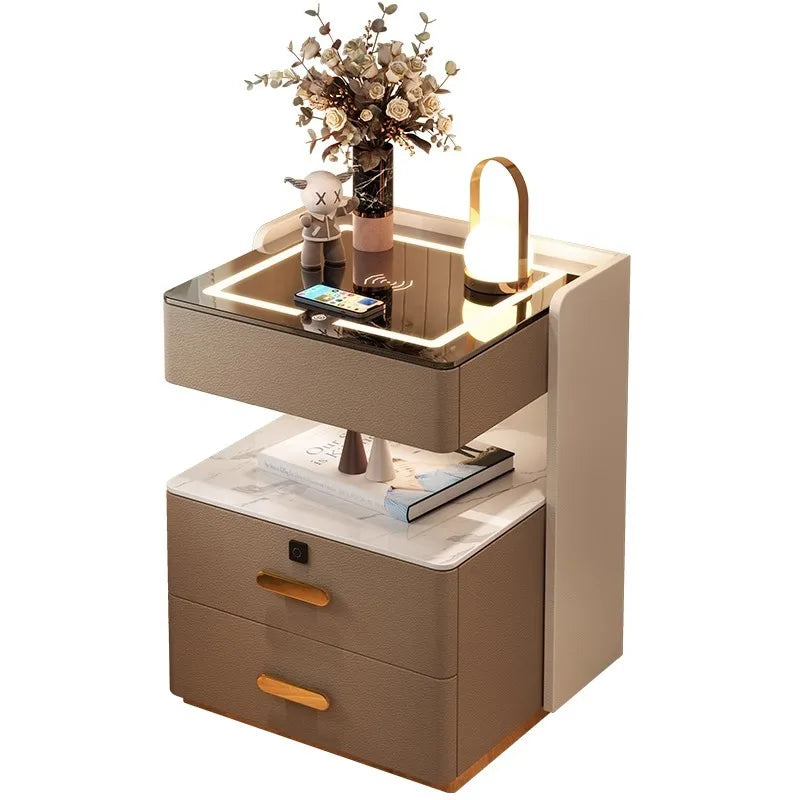 Smart bedside table with sensor light fingerprint lock Bluetooth speaker USB interface