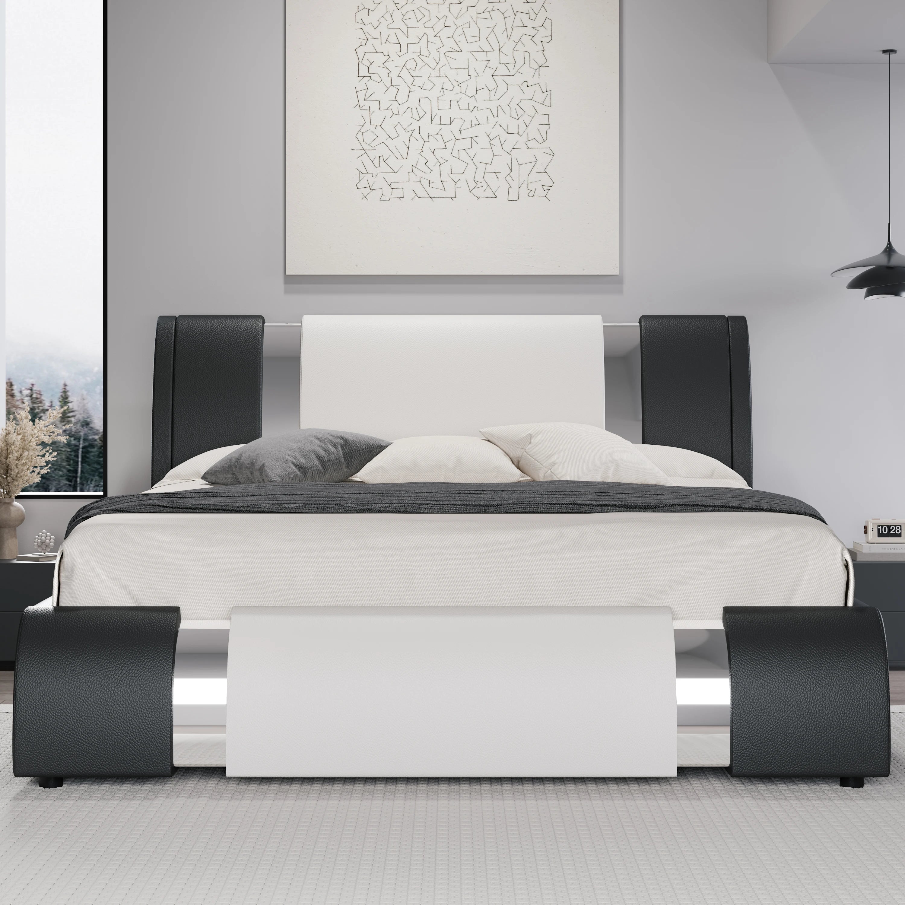 Modern Faux Leather Bed Frame with Iron Pieces