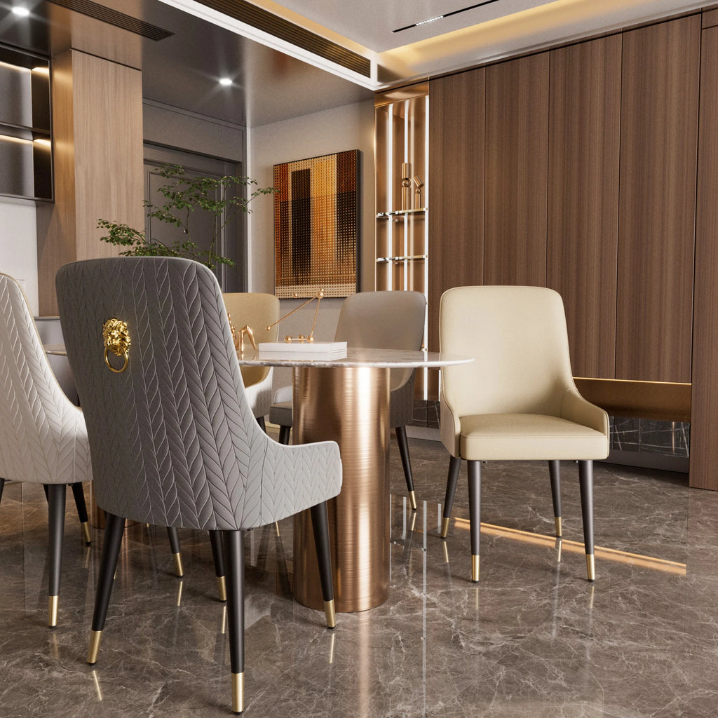Modern PU Leather Set of 2 Dining Chairs with Metal Legs
