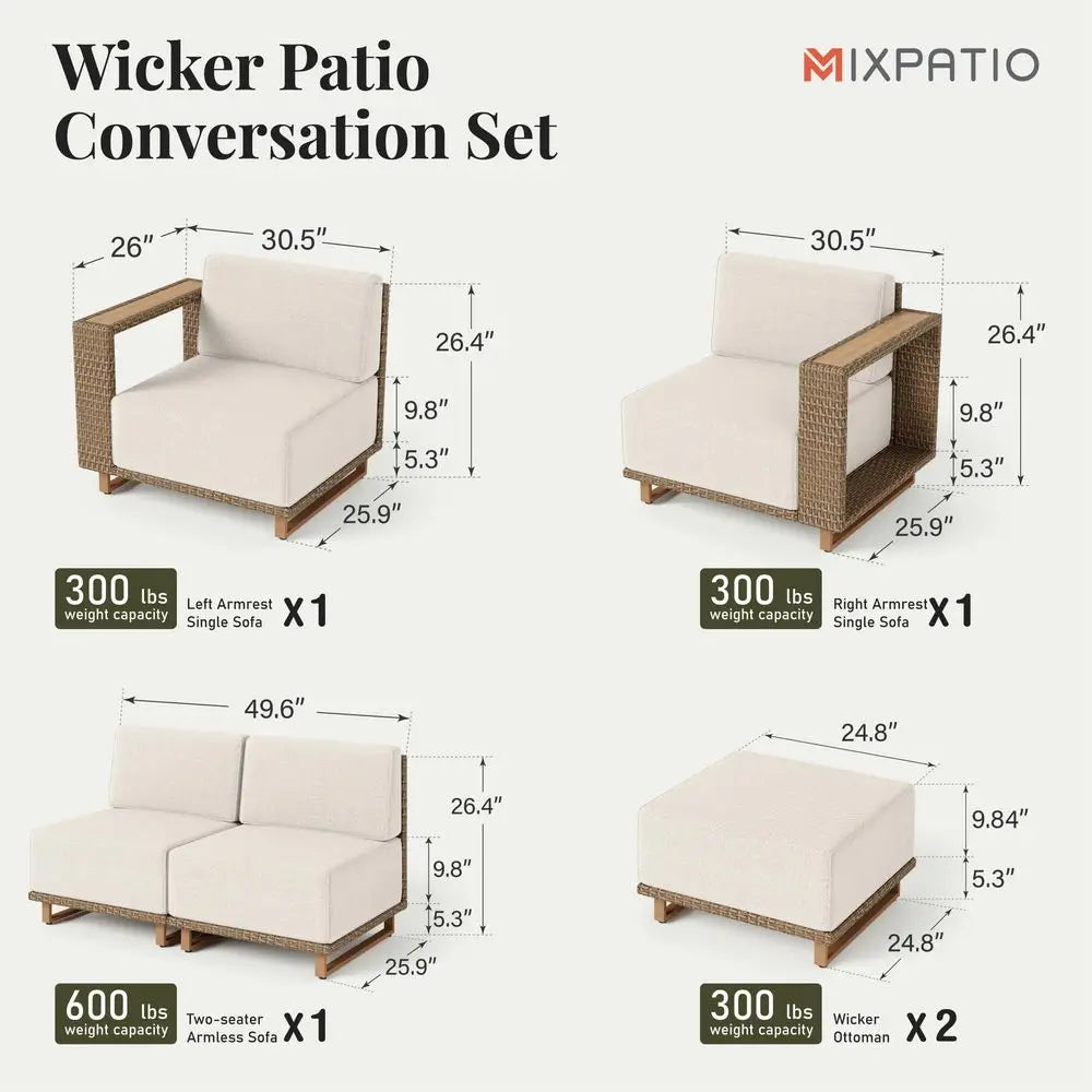 6 Piece Outdoor Wicker Sofa Couch Set