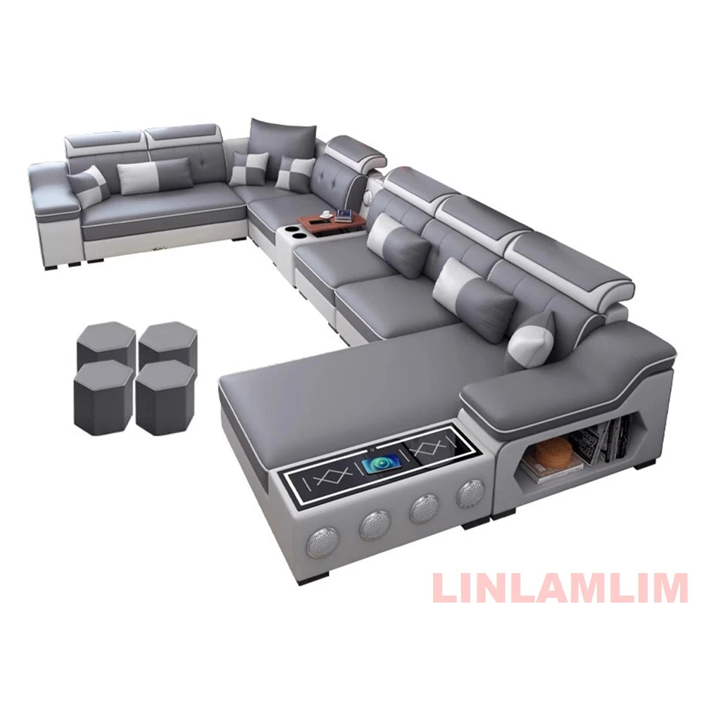 Modern Scientific Cloth Sectional Sofa Set with Chaise Lounge