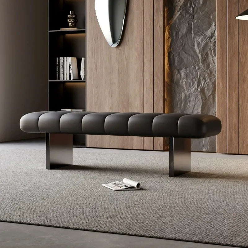 Modern Channel-Tufted Upholstered Bench, Minimalist Padded Ottoman Seat, Low Profile End-of-Bed Bench for Entryway, Bedroom