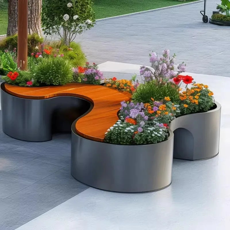 Outdoor flower box seat combination