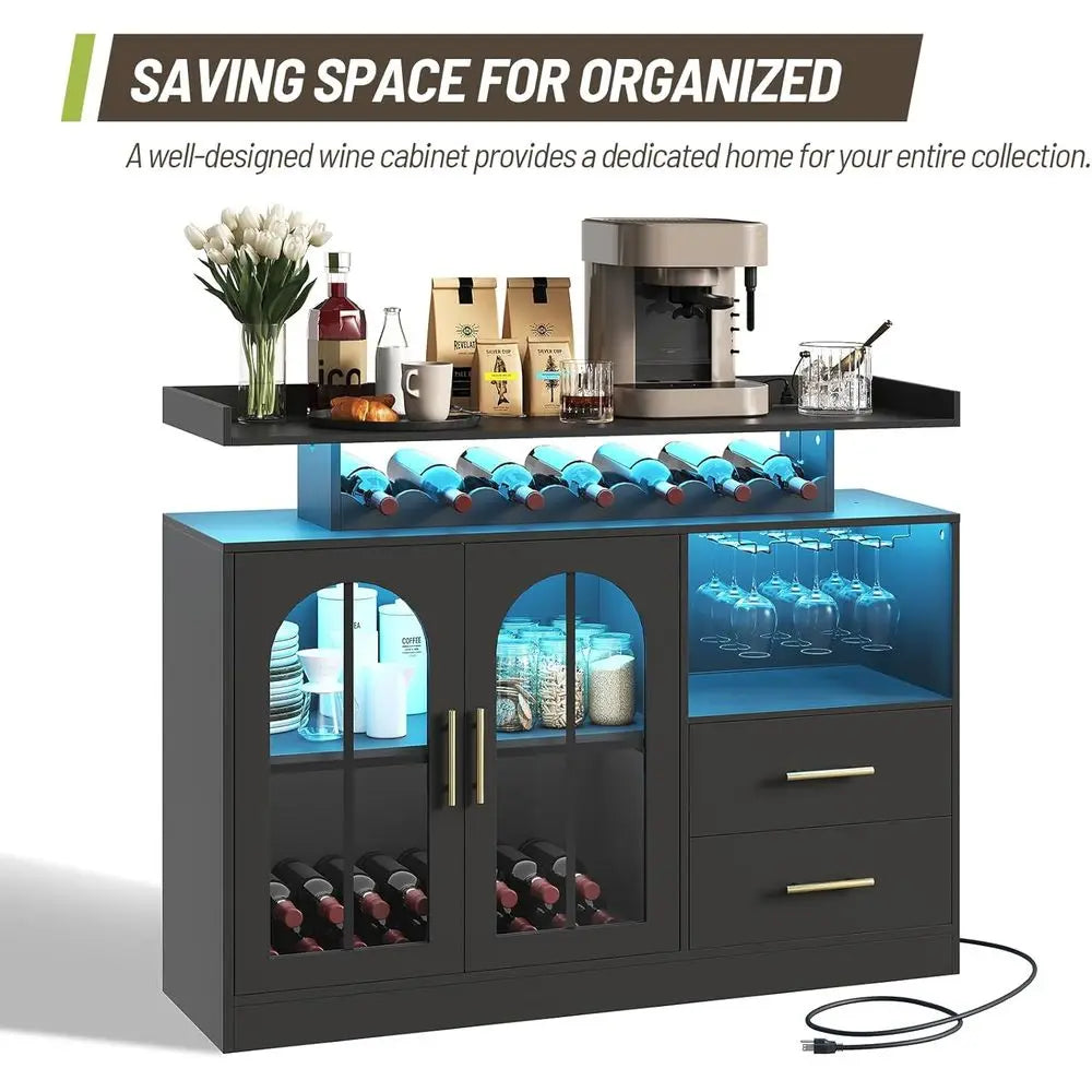 LED-Illuminated Wine Bar Cabinet
