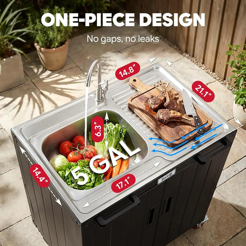 Outdoor Kitchen Island with Stainless Steel Sink and Storage Cabinet