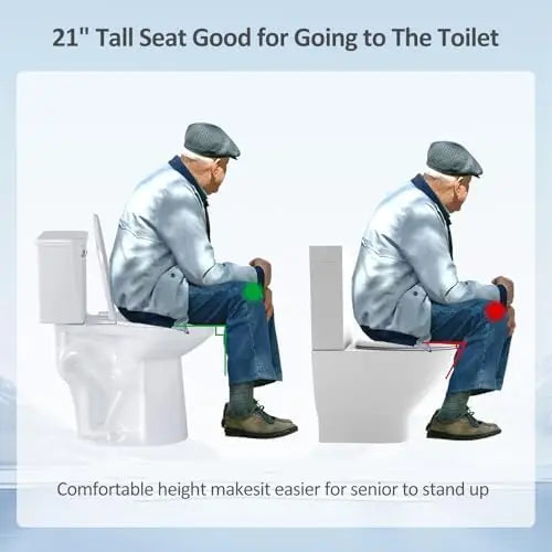 21 Inch High Toilet Elongated With Comfort Chair Seat, 1.28 Gpf Powerful Single Flush Extra Tall Toilet, 12 Inch Rough