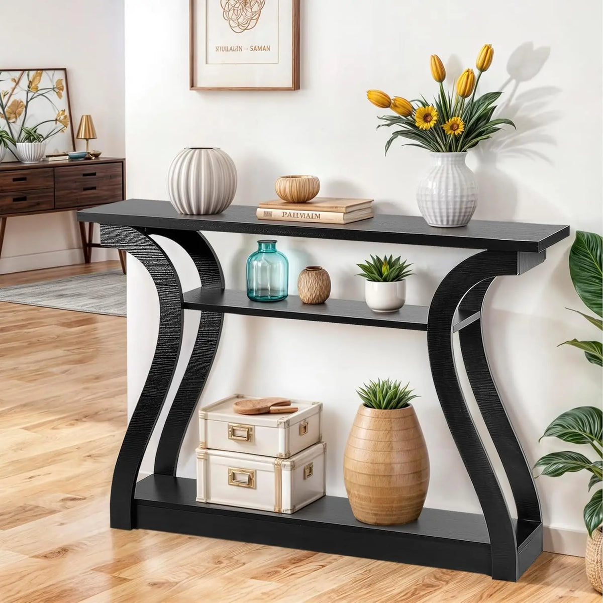 Console Table, Entryway Table with 3 Tier Storage Shelves