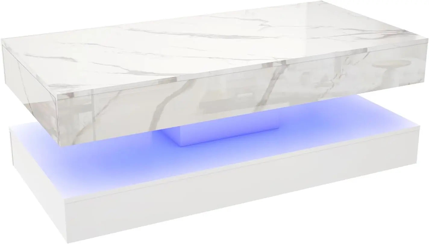 Modern Coffee Table, LED lights, Double-Layer Design