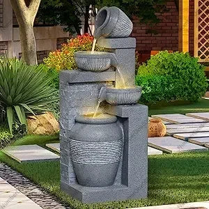 Outdoor Water Fountain Lights and 4 Tier Cascading Waterfall