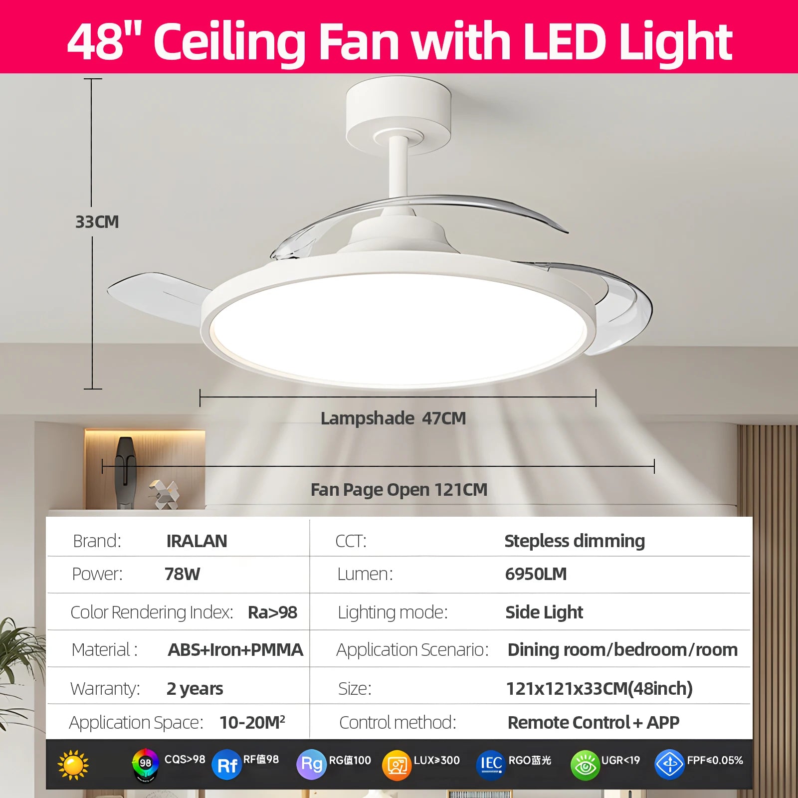 Modern Invisible Ceiling Fan with LED Light