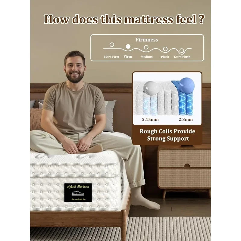 Luxury Pocket Spring Mattress 14 Inch Medium Firm Queen Hybrid Mattress