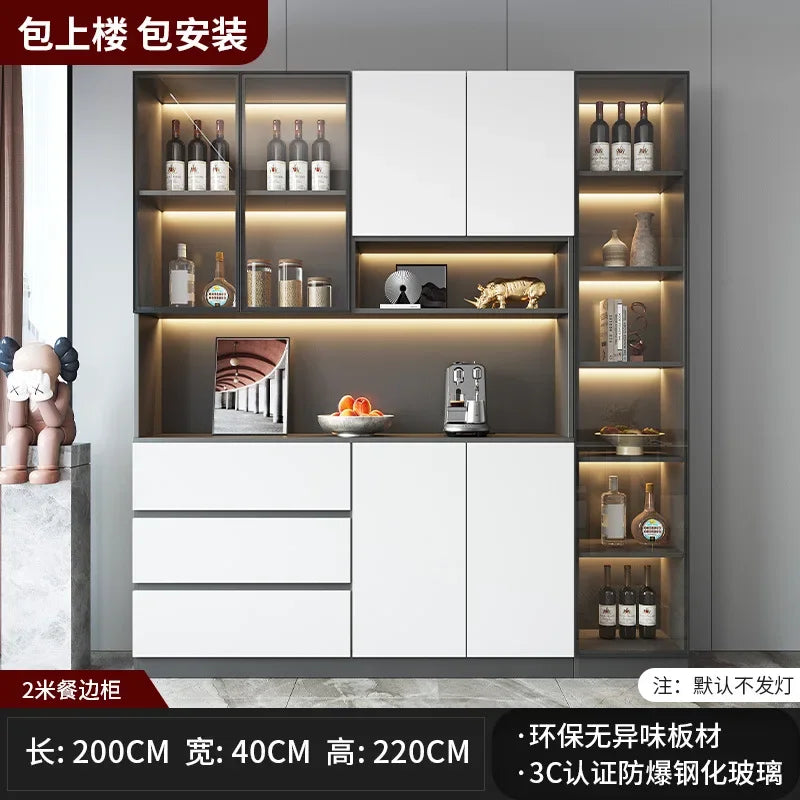 Kitchen Cabinet Sideboards Tall Cabinet with Glass Doors and Drawer Wine Cabinet Pantry Hunch with Shelves Kitchen Island