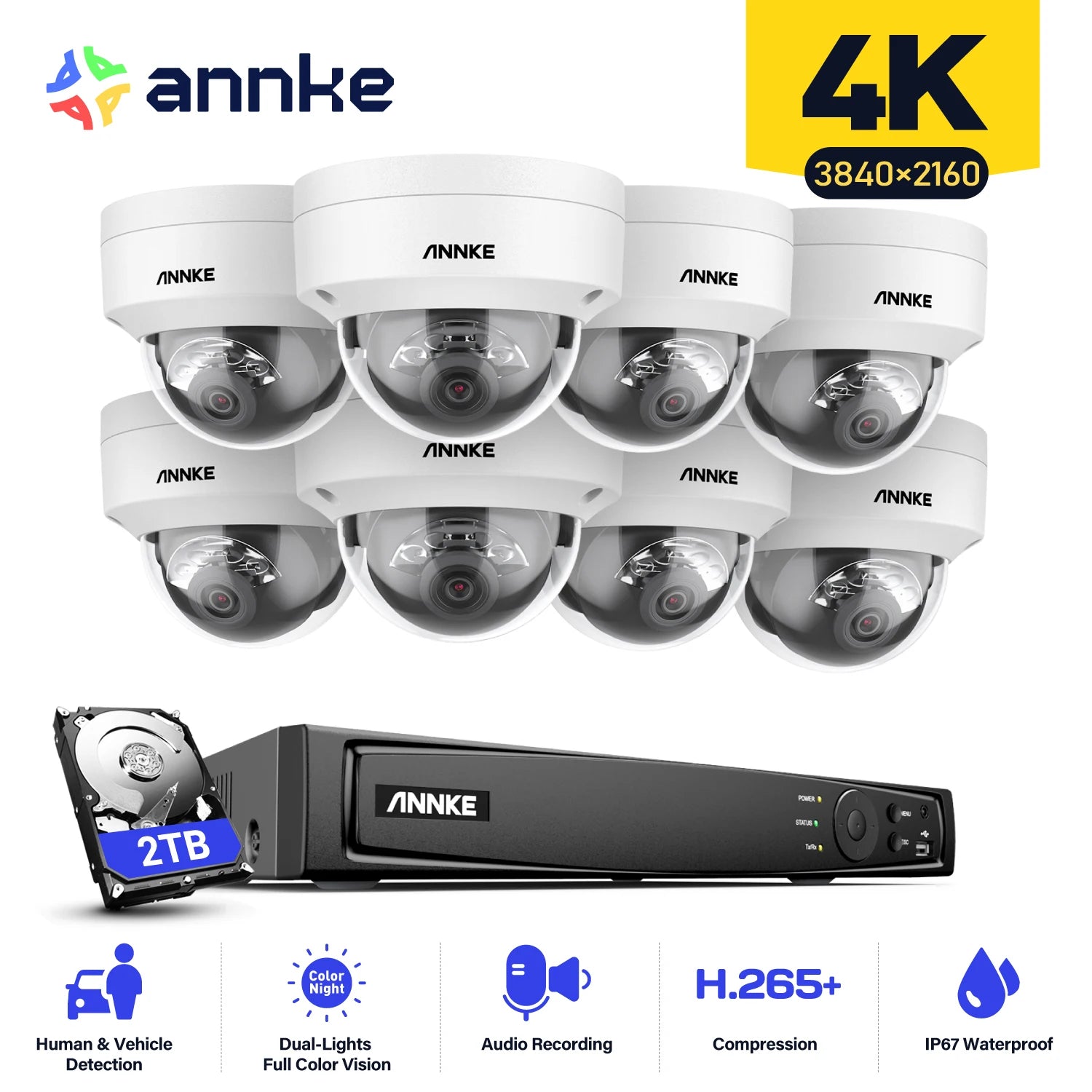 4K 8CH POE Network Video Surveillance System NVR Recorder