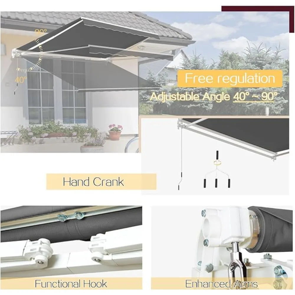 Retractable Awning, 10'x8' Manual Awnings for Patio