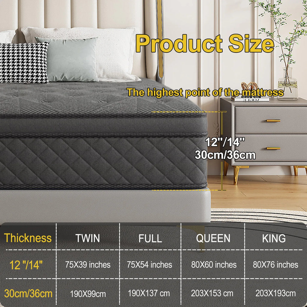 12/14 Inch Gel Memory Foam Hybrid Mattress