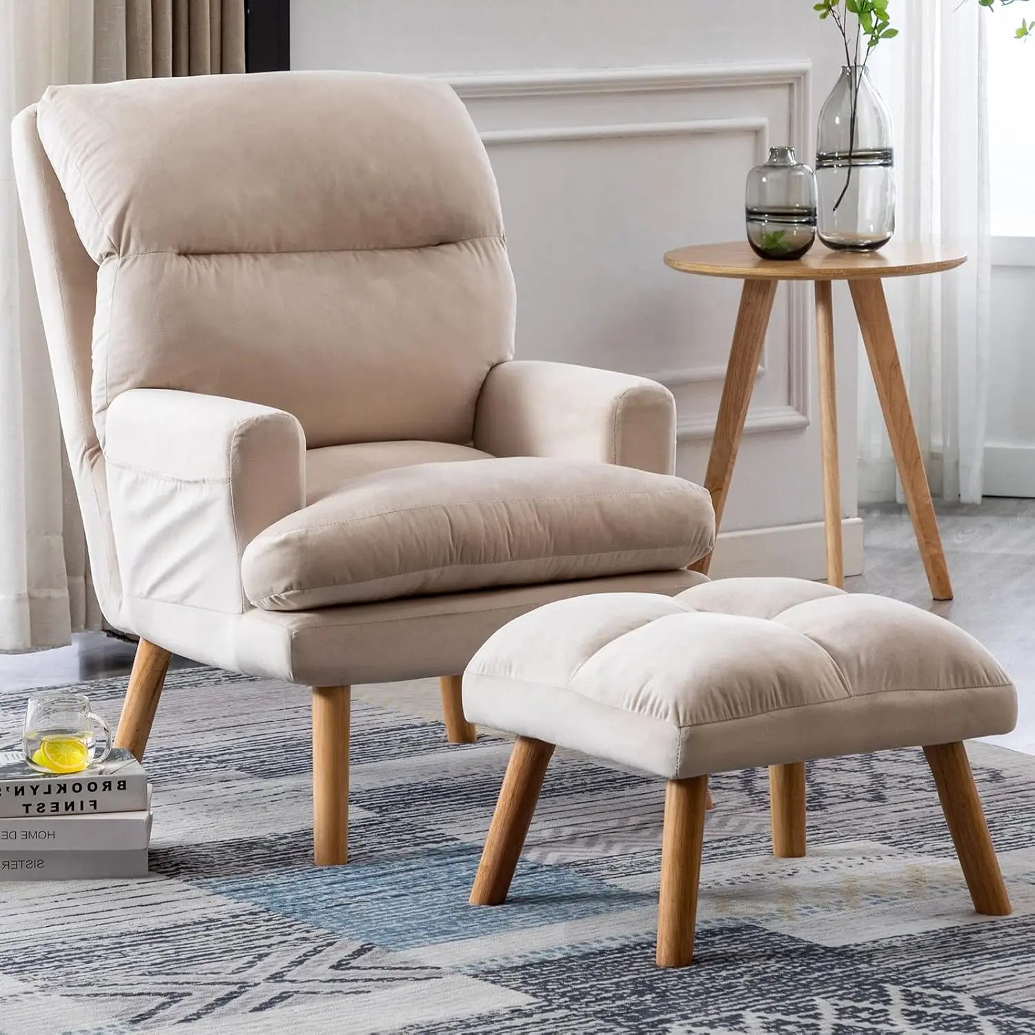 Modern Accent Chair with Ottoman