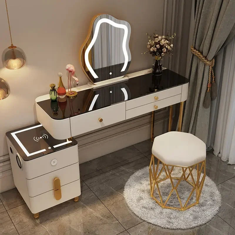 Nordic Glass Luxury Dressing Vanity Table with Smart Wireless Charging