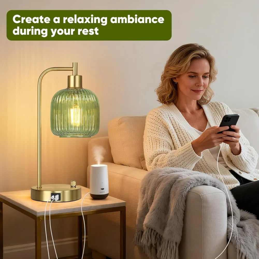 Industrial Table Lamp Set of 2, Green Glass
