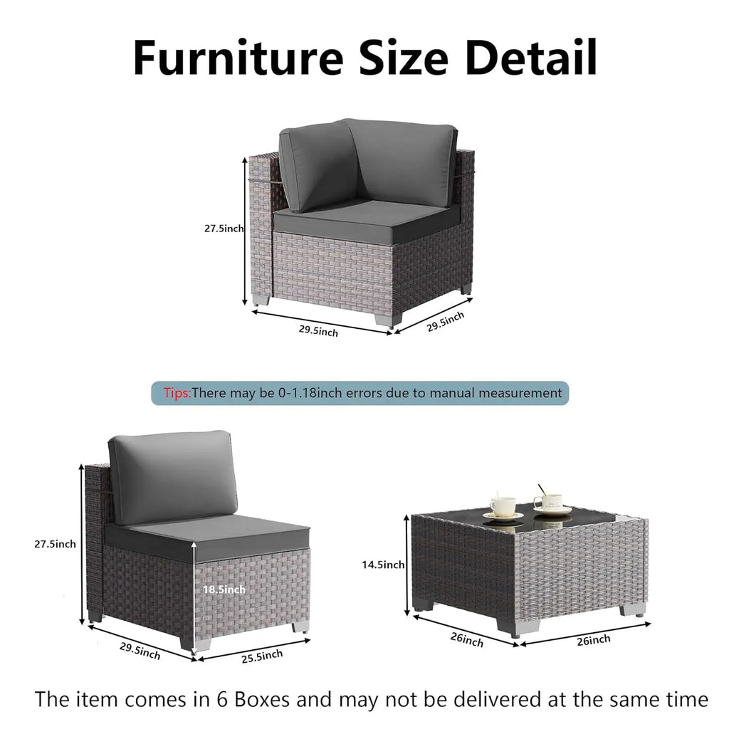 14 Pieces Patio Set, Sectional Furniture Rattan Wicker Set
