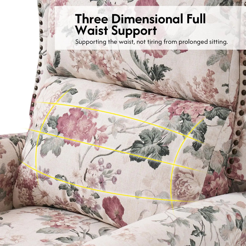 Floral Upholstered Pushback Recliner Wingback Accent Chair