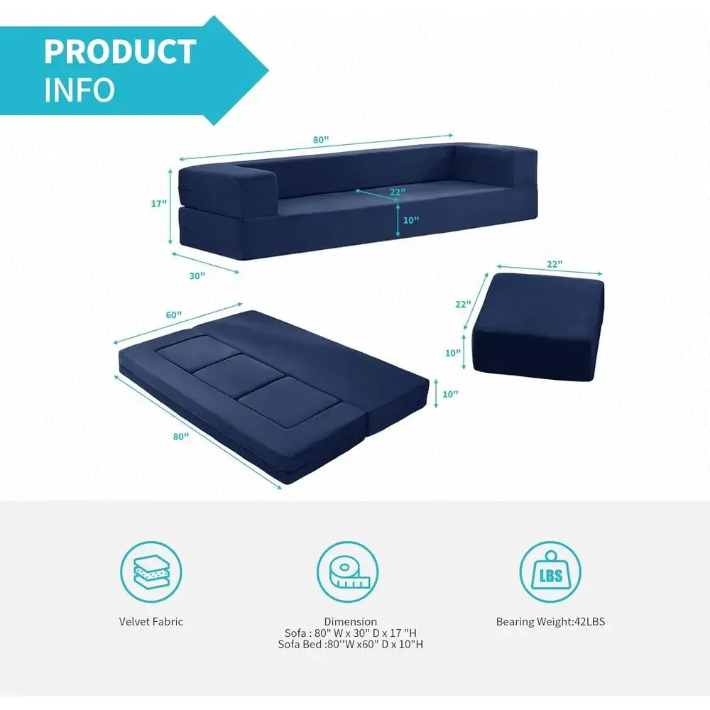 80 Convertible Sofa Bed with Ottomans,