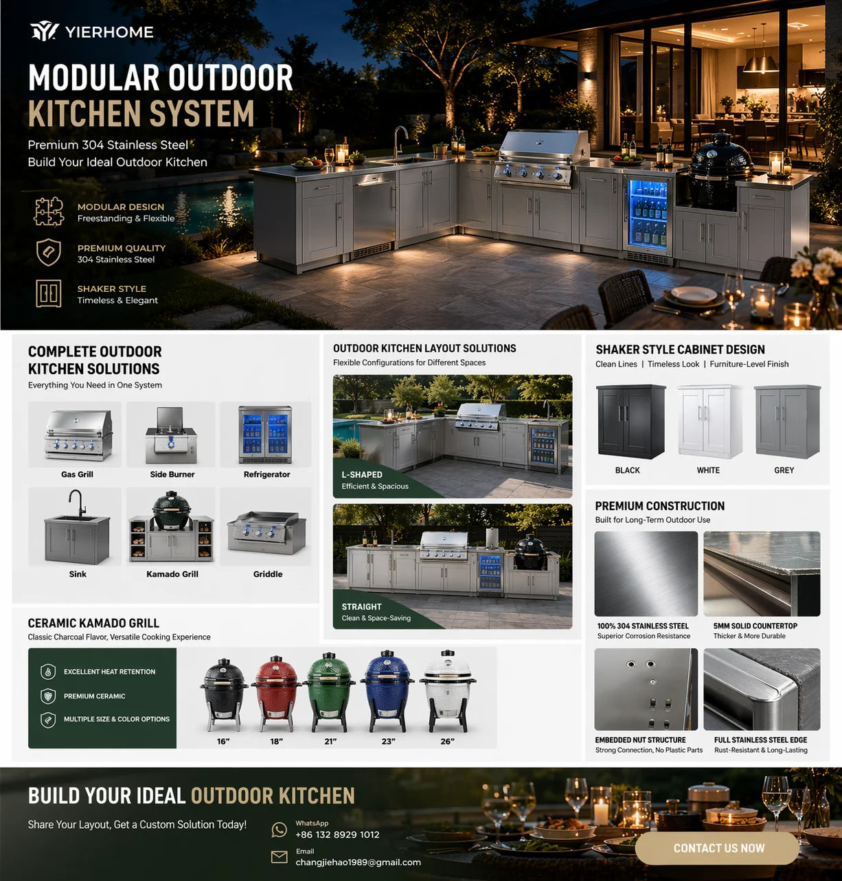 L Shaped Outdoor Kitchen Island Set with Built-in BBQ Grill and Storage Drawers Prefab Patio Cooking Station