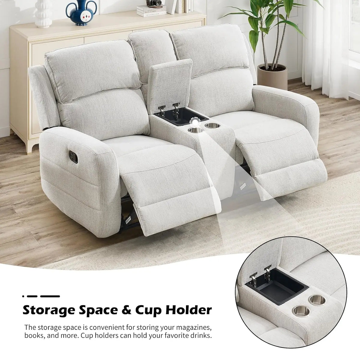 Manual Living Room Furniture Reclining Couch Set, Soft Fabric Loveseat Recliner