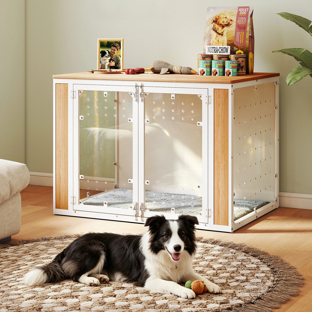 Modern Acrylic Dog Crate Furniture with Wood Top