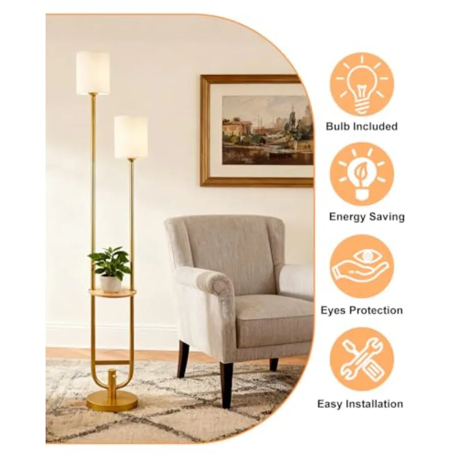 63Inch Floor Lamp Dimmable Gold Floor Lamp with 5Lbs Heavy Base for Living Room 2-Light Mid Century Modern Tall Standing Lamp w