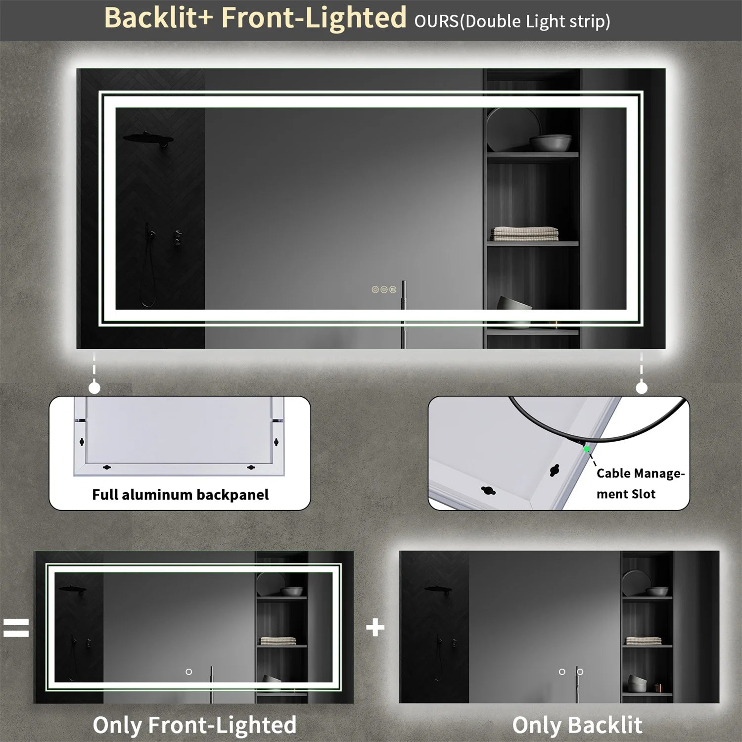 Extra Large LED Light Backlit Bathroom Mirror