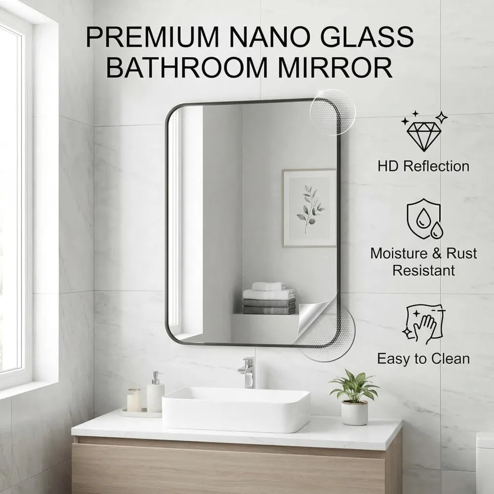 Black Metal Framed Bathroom Mirror