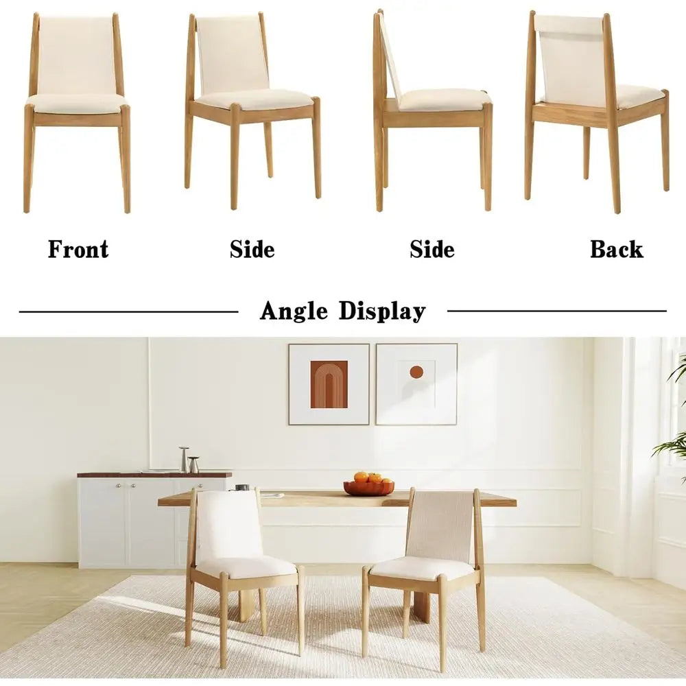 Set of 6 Linen Beige Upholstered Dining Chairs with Wooden Arms, Suitable for Kitchen, Dining Room, Restaurant, Living Room