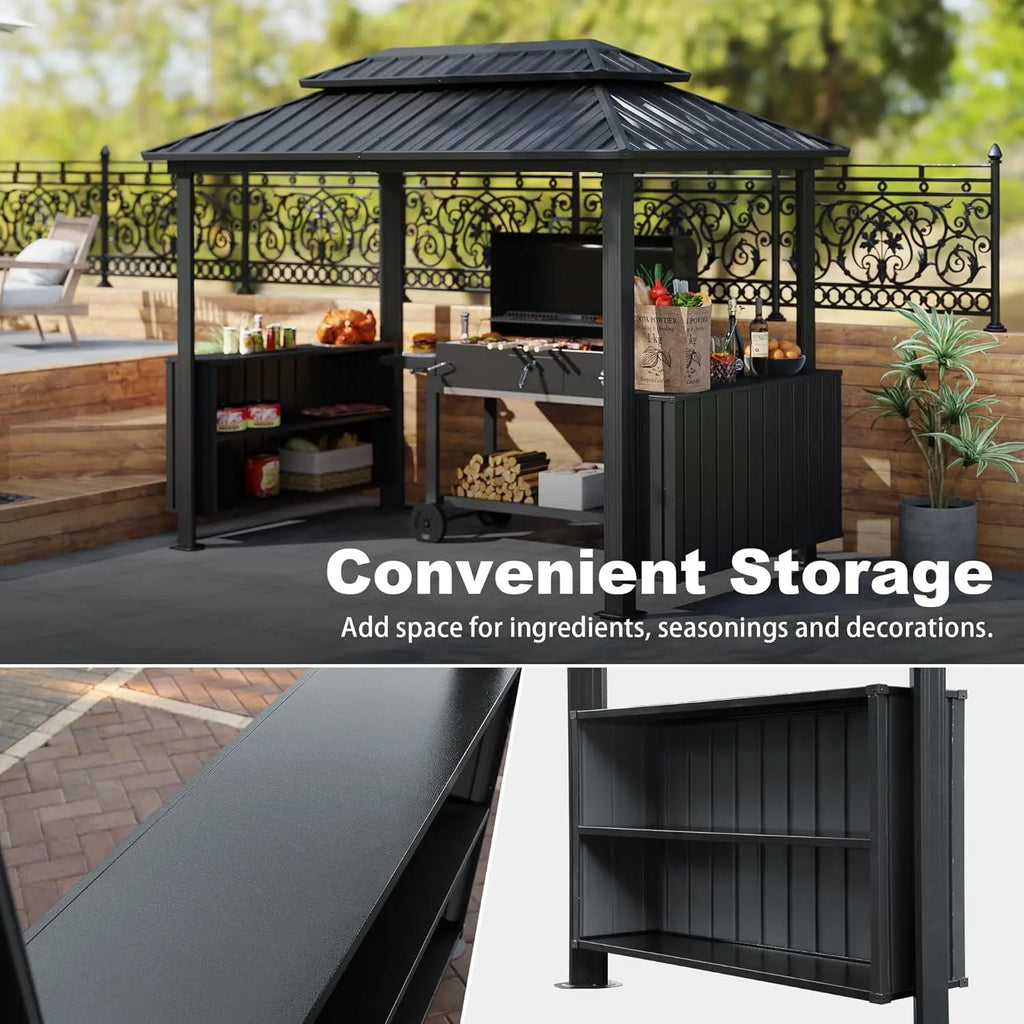 6x10 Hardtop Grill Gazebo Double Galvanized Steel Roof
