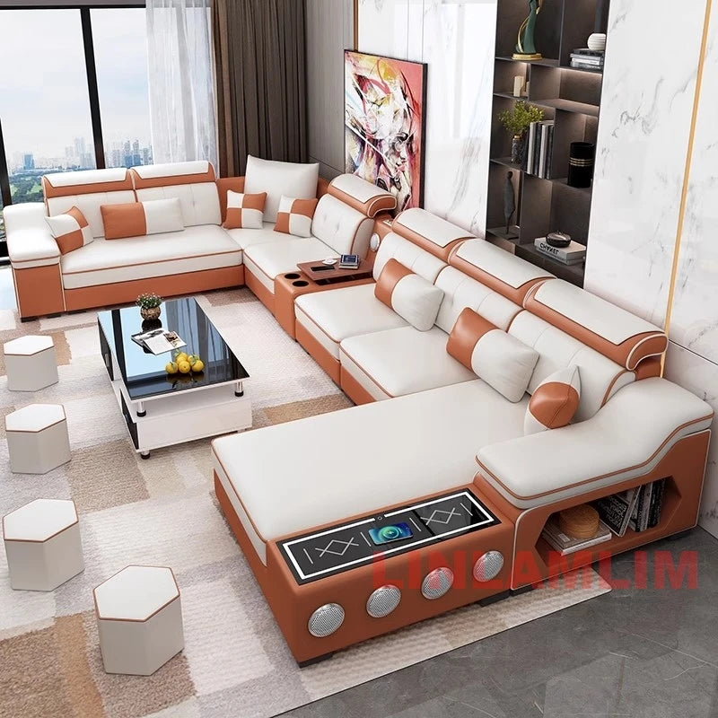 Modern Scientific Cloth Sectional Sofa Set with Chaise Lounge
