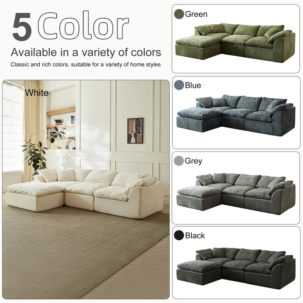 Modern Cloud L-Shaped 3-Seater Oversized Deep Seat Chenille Fabric Sofa with Ottoman