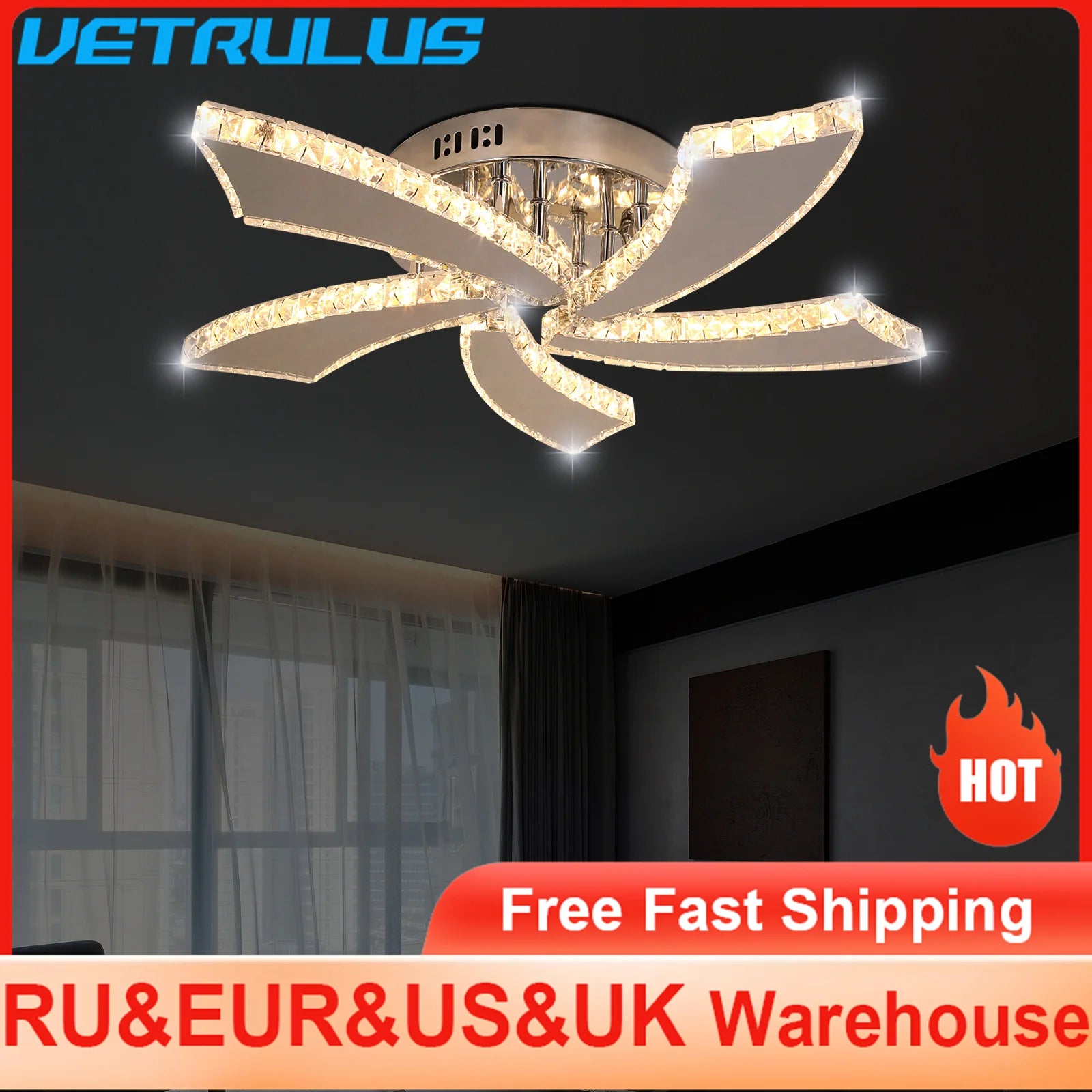 Modern Chandelier Ceiling Fan With Led Lamp