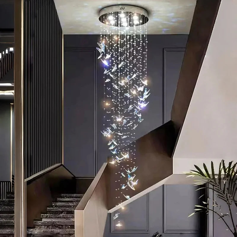 Crystal Multi-Head Long Chandelier
