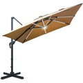 LEAF 12FT Patio Umbrella Square Cantilever Umbrella Teak Finished Aluminum Frame Large Windproof Offset Outdoor Sun Umbrellas f