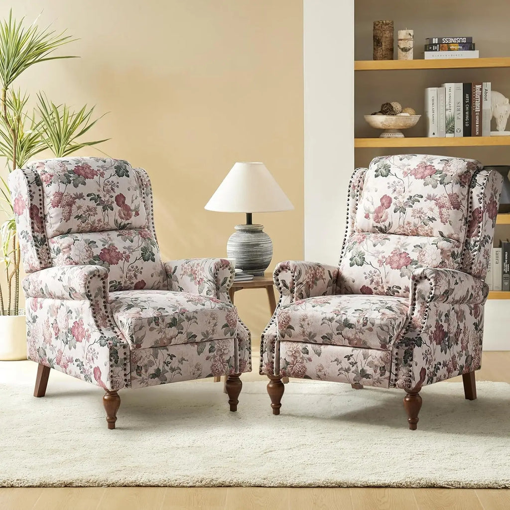 Floral Upholstered Pushback Recliner Wingback Accent Chair